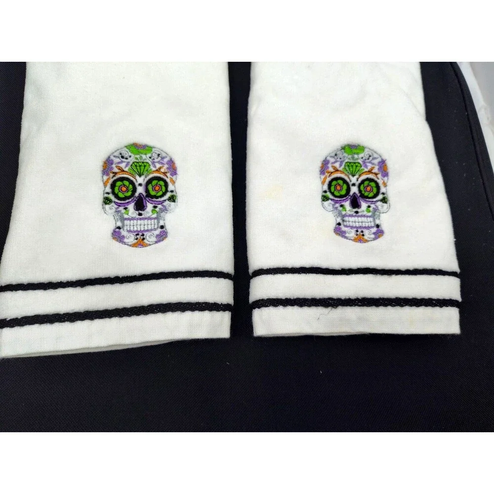 Kassa Fina Home Collection Lot of 2 Hand Towels Gothic Skull Head Bathroom